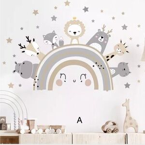 SET/4 WALL DECALS Neutral Animal Friends Removable Wall Sticker For Baby & Kids